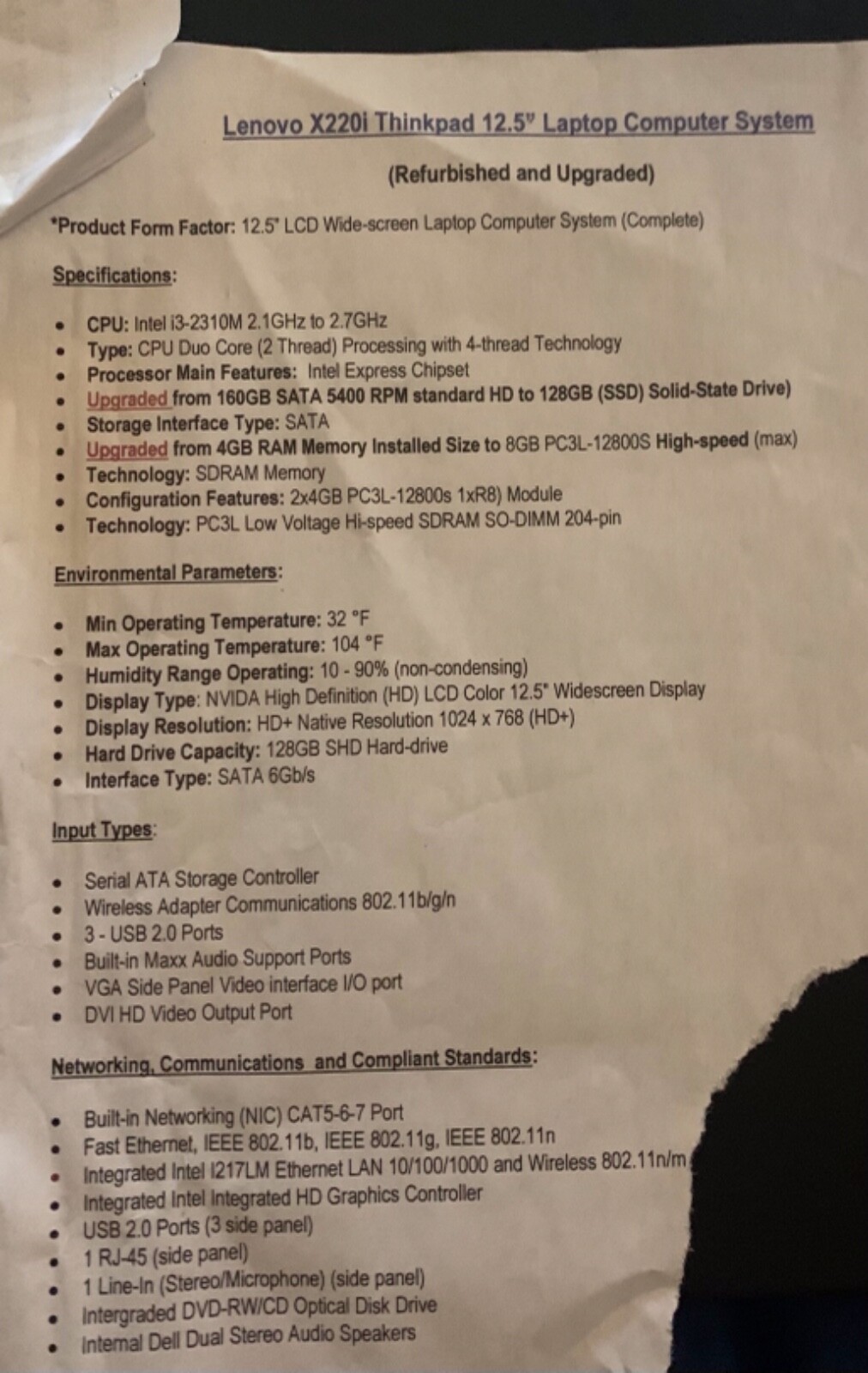 IBM Lenovo X220i Thinkpad 12.5” Laptop Computer System