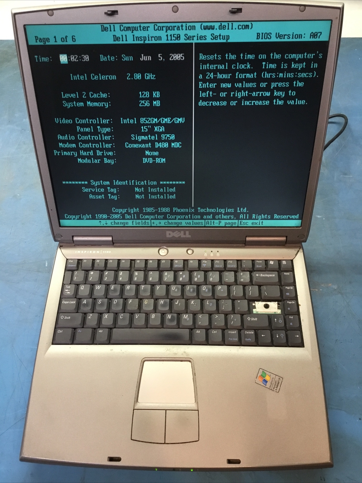 Dell Inspiron 1150 Laptop, Intel Celeron, 256MB RAM, Boots To BIOS, No HDD – J8