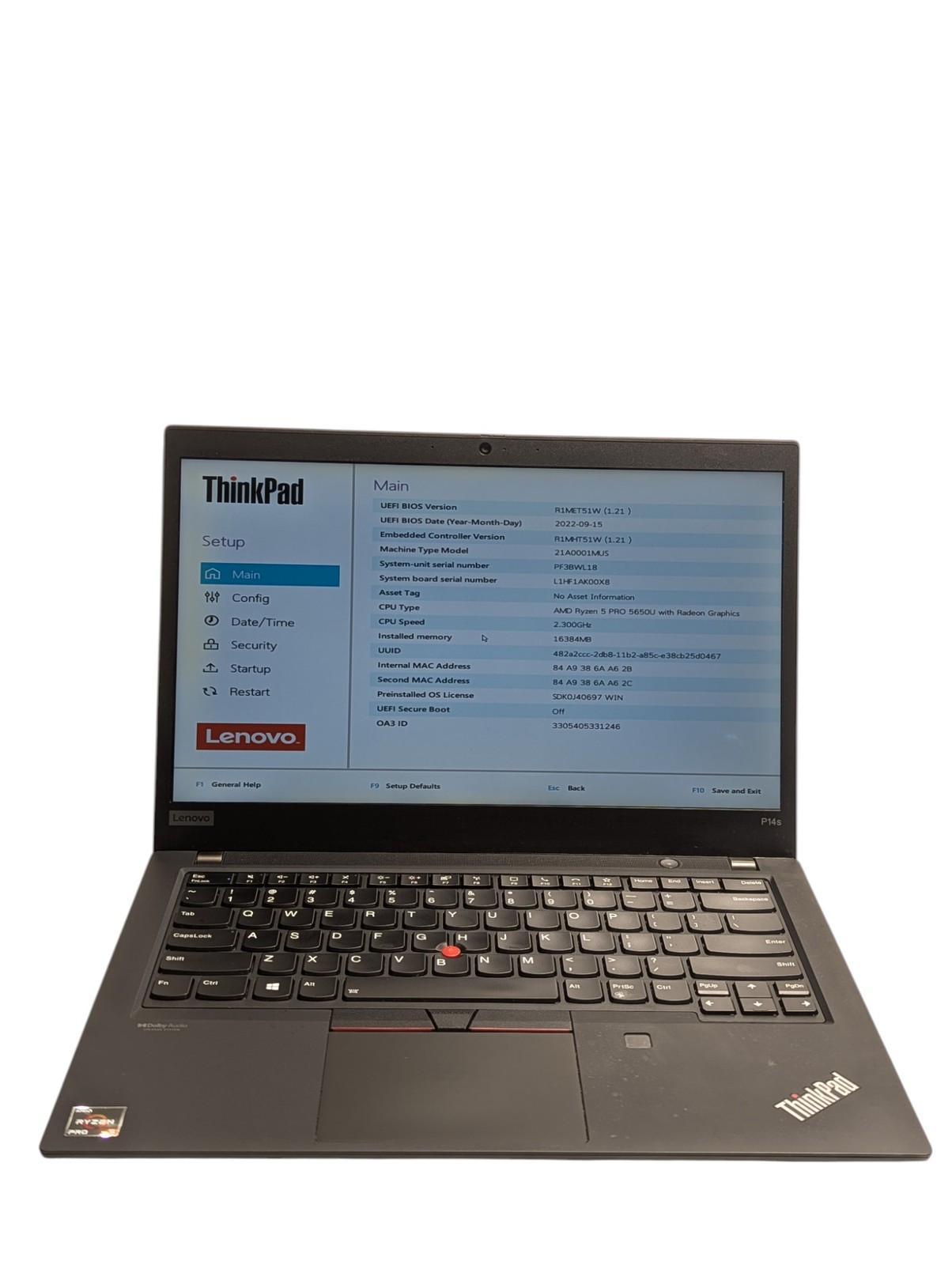 Lenovo ThinkPad P14s Gen 2 AMD Ryzen 5 PRO 2.3GHZ 16GB 256GB SSD Grade D