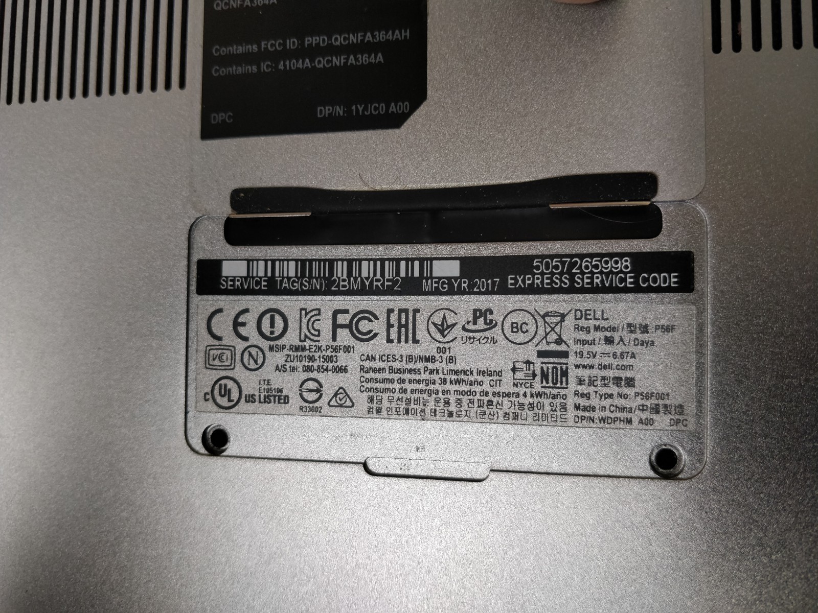 Dell XPS 15 9550 INTEL CORE I7-6700HQ@2.60GHz 8GB RAM NO DRIVE PARTS 8859