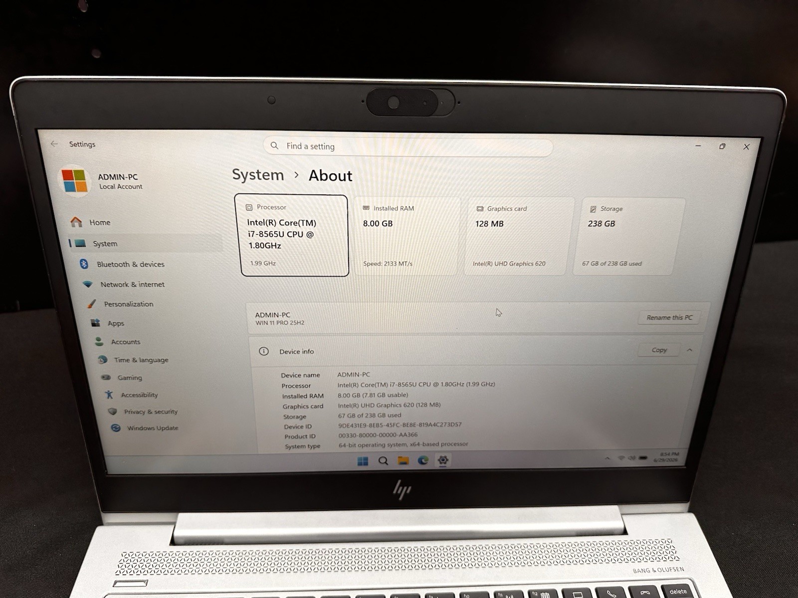 HP EliteBook 840 G6 Intel Core i7-8665U 8GB DDR4 256 GB SSDNvme.Grade A. #07