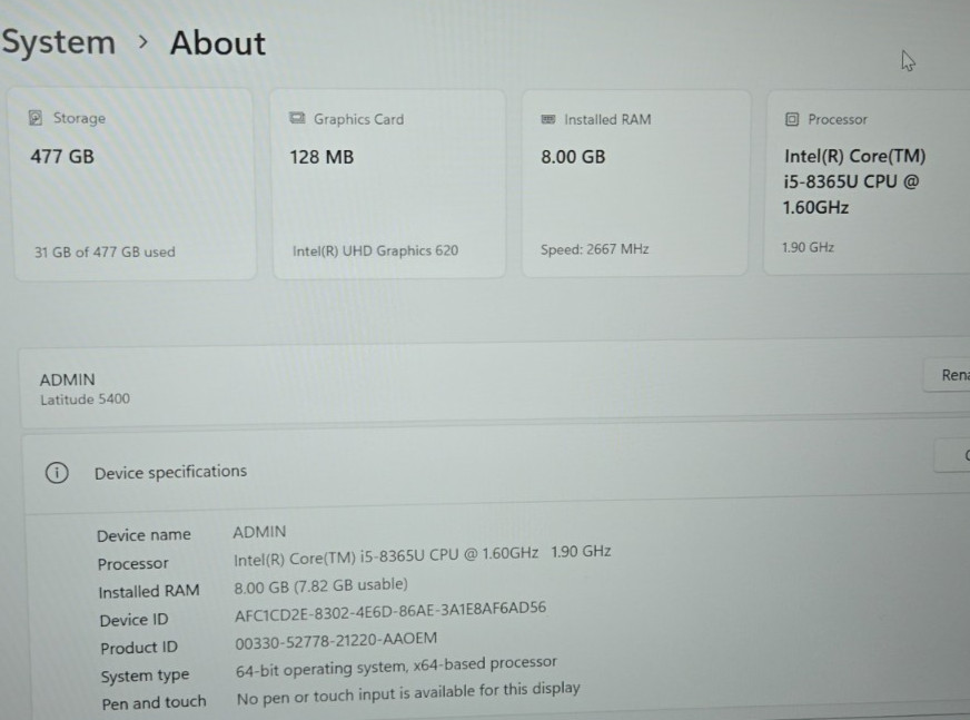 DELL Latitude 5400 14″ Core i5 8GB RAM 500GB SSD WIN 11-PAYTECK COMPUTER