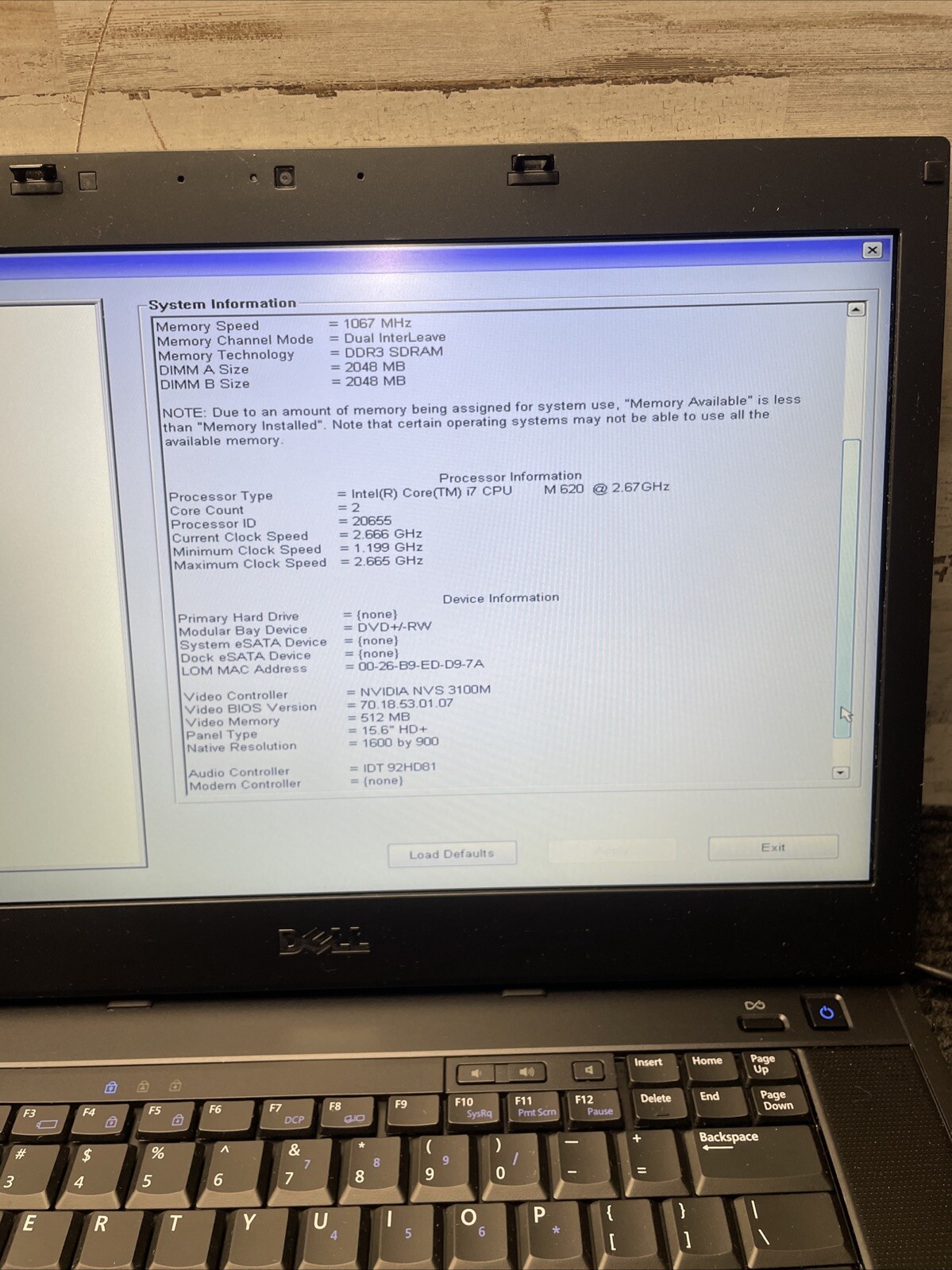 *PARTS Dell Latitude E6510 Intel Core i7-620m 2.40GHz 4GB RAM NO HDD/OS/BATTERY