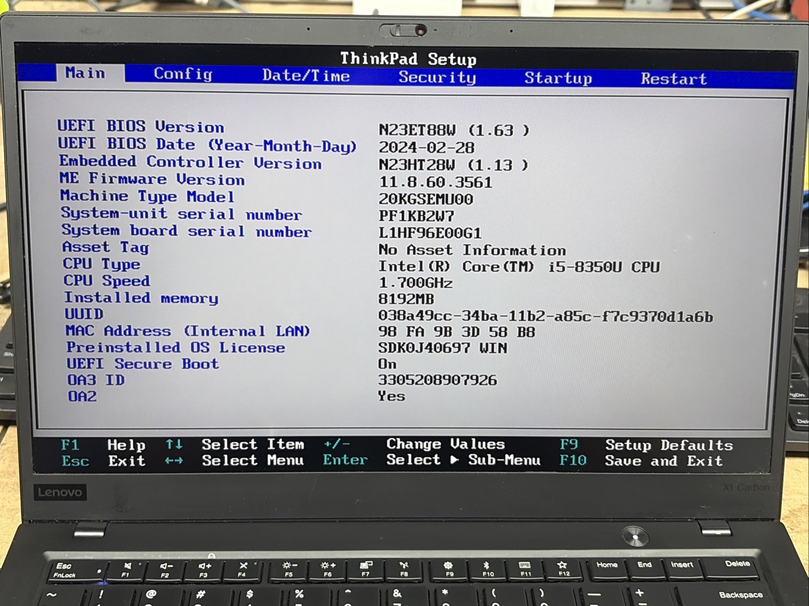 Lenovo X1 Carbon 6th Gen 14″ FHD i5-8350U 8GB RAM No OS/SSD