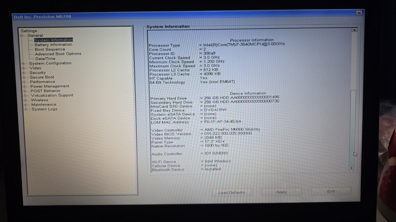 Dell Precision M6700 17.3″ i7-3540M 3.00GHz 8GB 256GB SATA SSD Linux FirePro