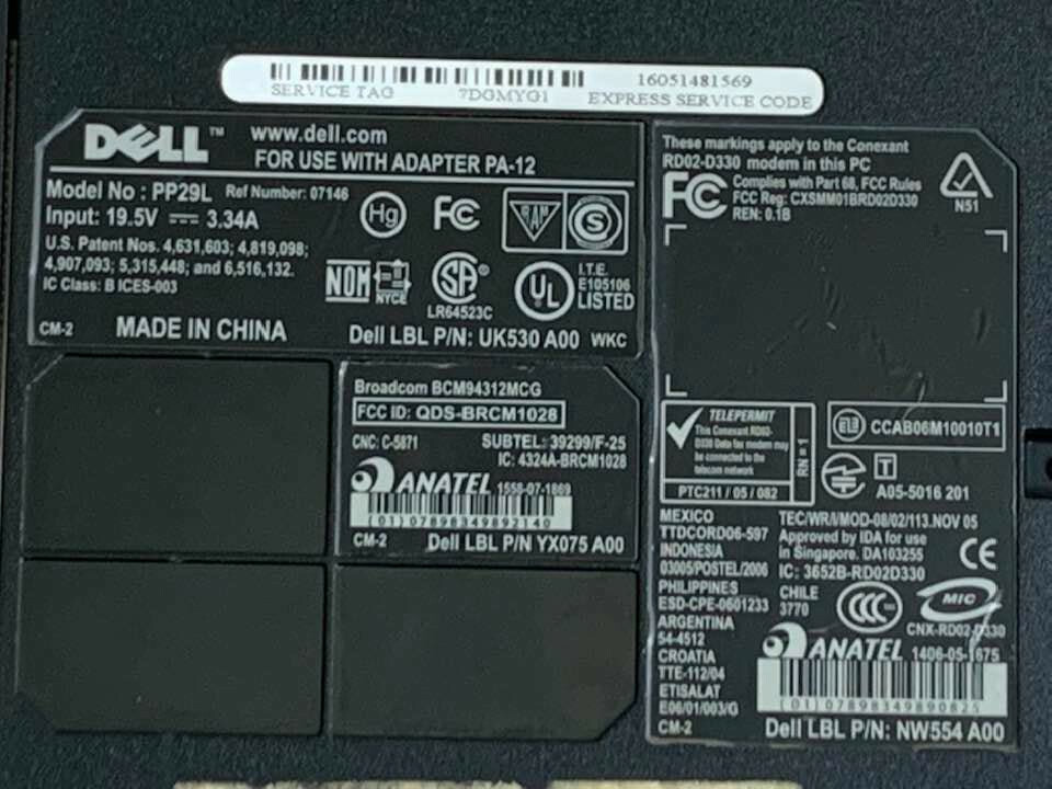DELL INSPIRON PP29L INTEL CELERON 560 2.13GHz 120GB HDD 4GB RAM WIN 7 NO BATTERY