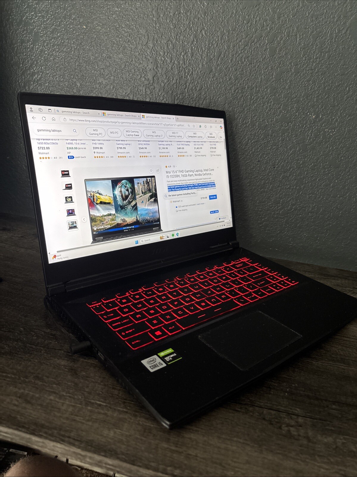 Mis 15.5 FHD Gaming Laptop, Intel Core 15-10200H, 16Gb Ram, Nvidia Force