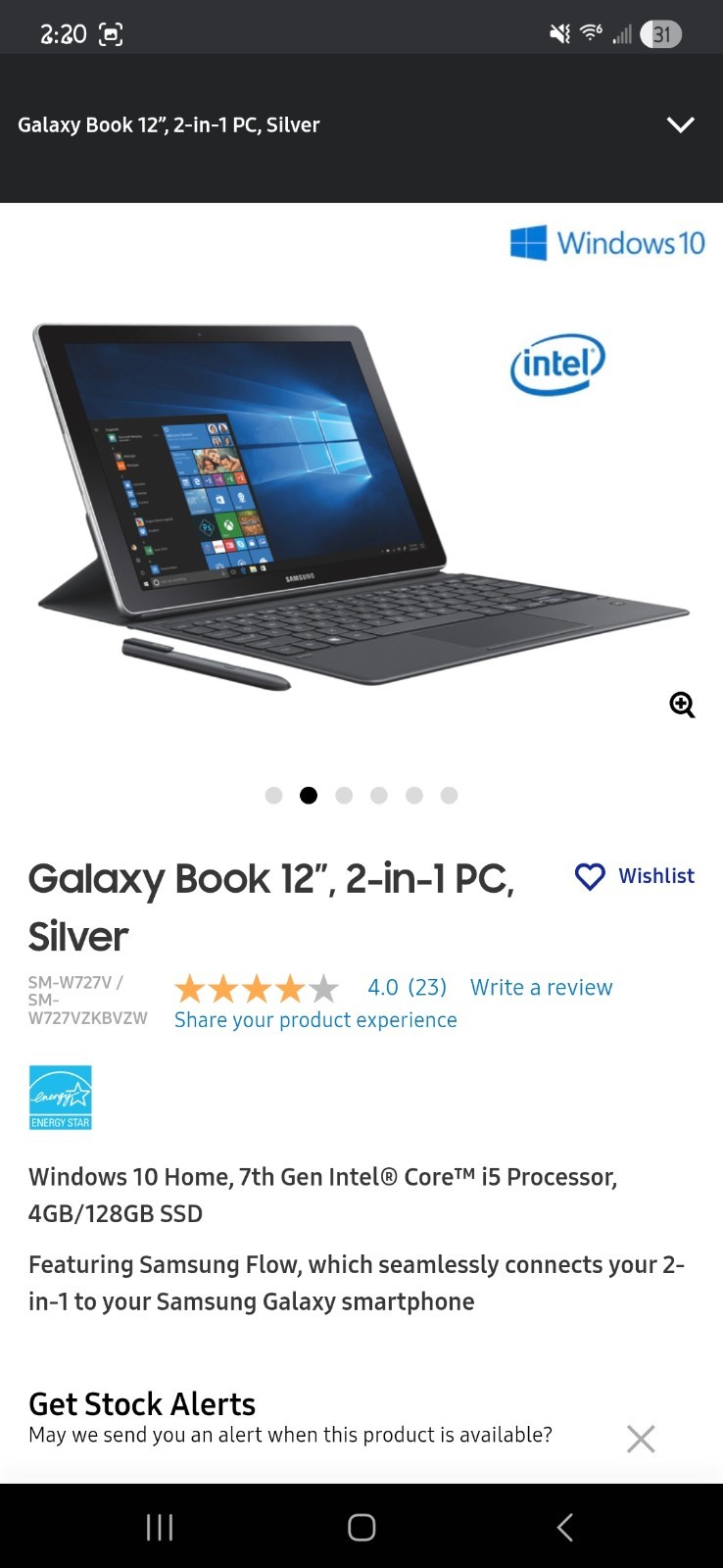 Samsung Galaxy Book 12″ 2in1 Lte PC In Silver (Verizon)