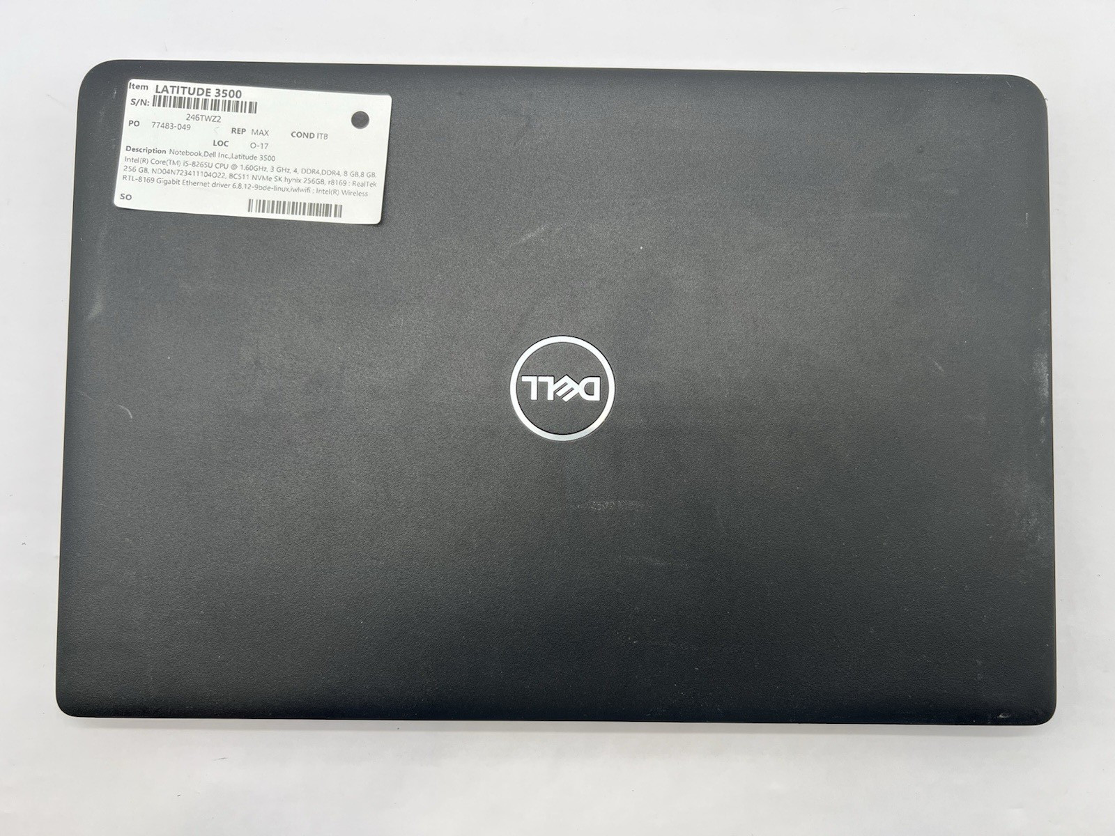 Dell Latitude 3500, i5-8265U, @ 1.60GHz, 16GB RAM, 256GB NVMe-No OS/Charger