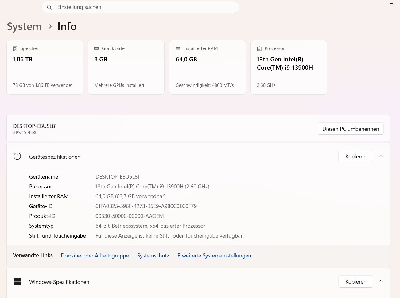 Dell XPS 15 9530 i9-13900H, 64GB RAM, RTX 4070, 2TB SSD