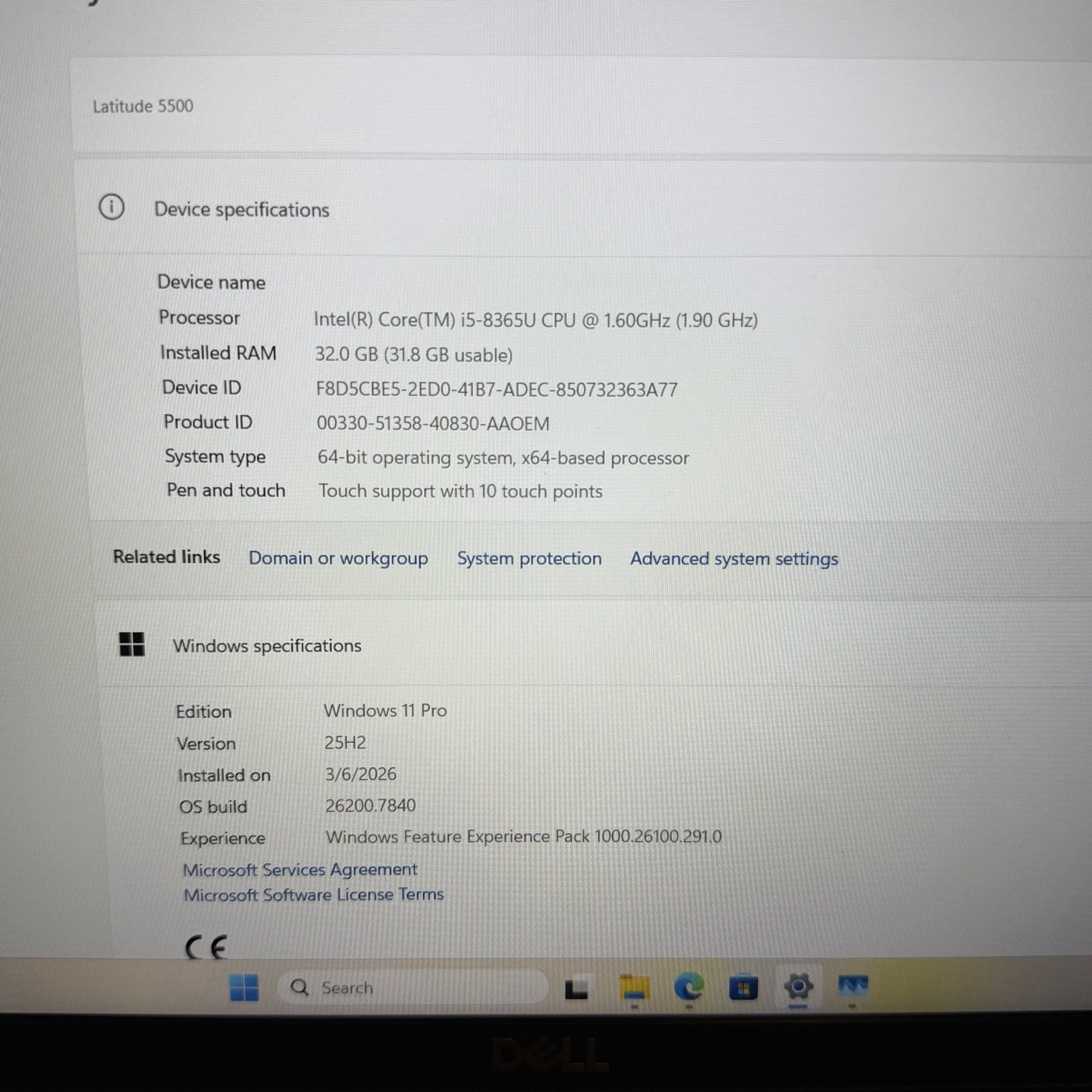 Dell Latitude 5500 Touchscreen Laptop i5-8365U 32GB 512GB + 256GB SSD Win 11