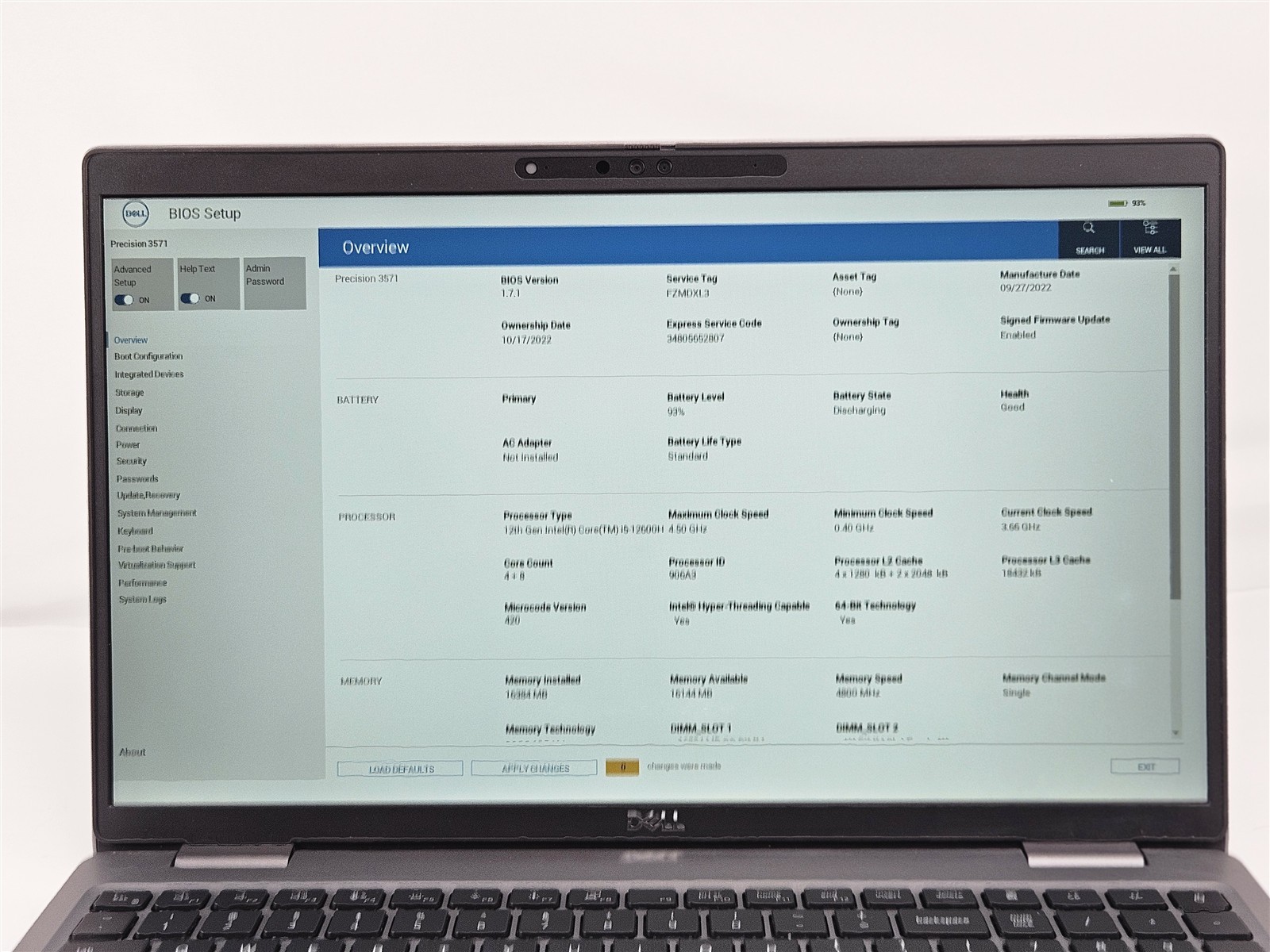 Dell 15.6″ Precision 3571 256GB SSD 16GB RAM i5-12600H NVIDIA T600 Gray