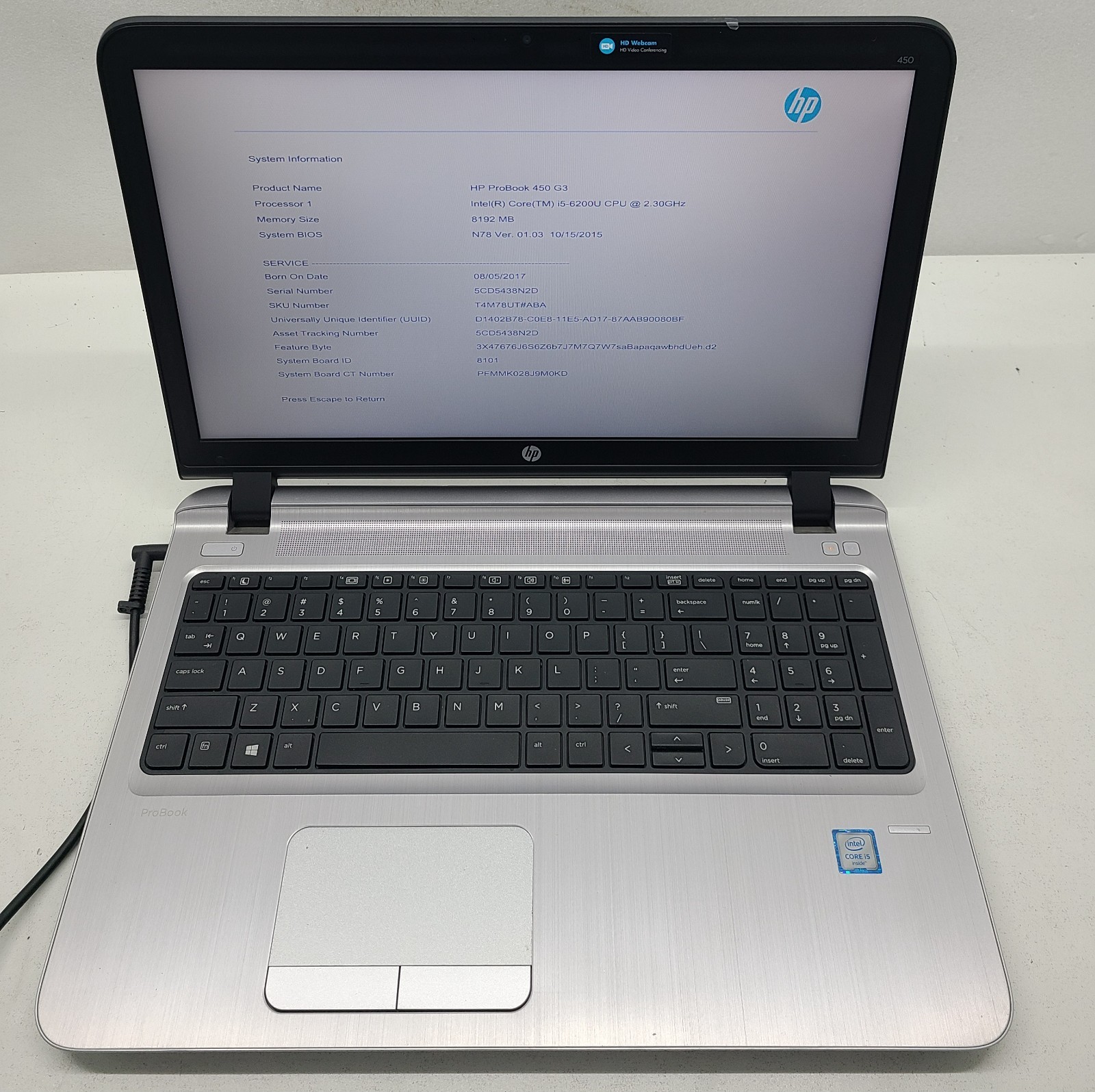 HP ProBook 450 G3 15.6″ Laptop Intel Core i5-6200U 8GB Ram NO HD/OS (FL)