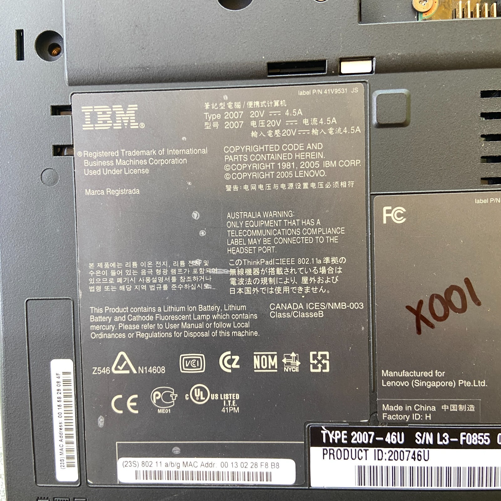 IBM Lenovo ThinkPad T60 15” Laptop Intel Centrino T2400 1.83GHz 1GB Parts Lot 2