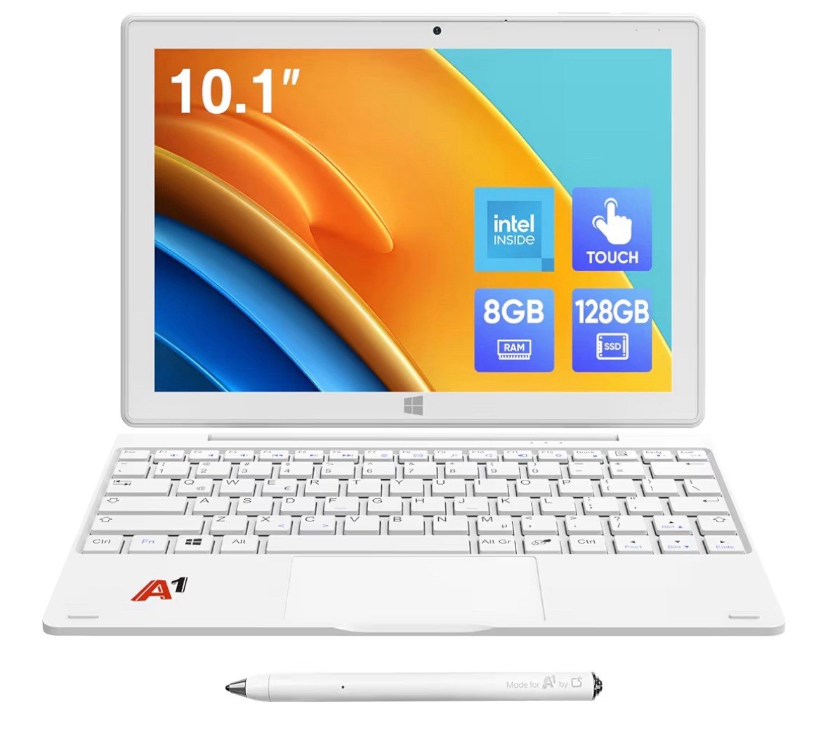 2-in-1 Detachable Touch Screen Laptop, 8GB DDR4 RAM, 128GB SSD, 10.1″ Tablet …