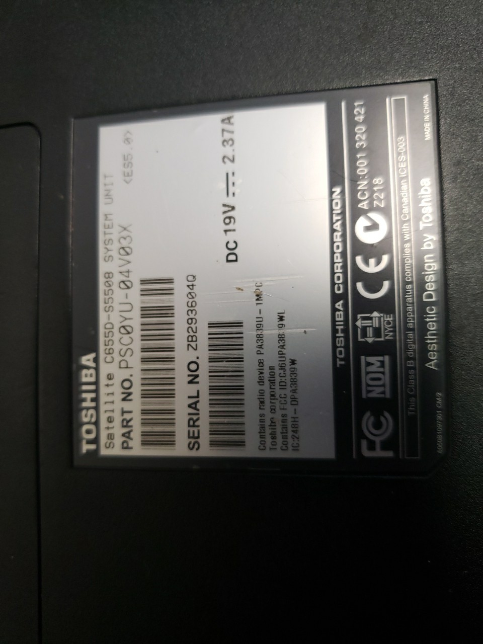 Toshiba Satellite C655D amd e300 1.30ghz 15″ Laptop 4 GB RAM free shipping