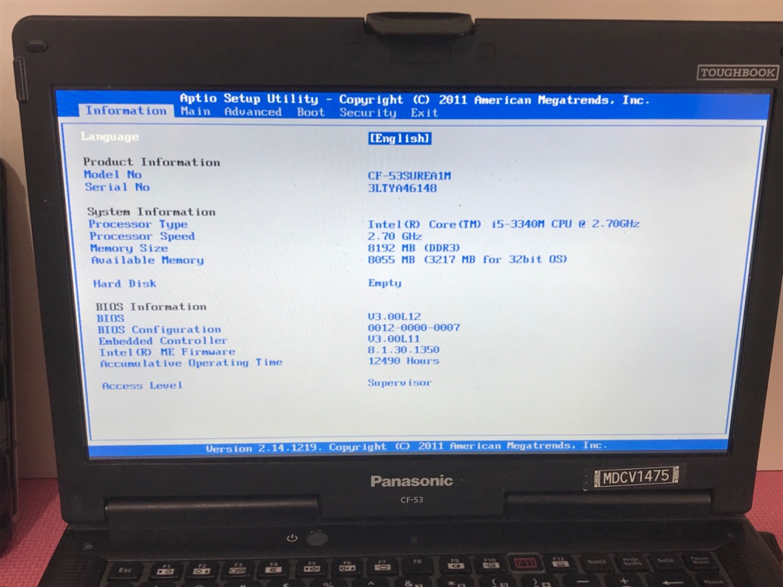 4 Panasonic Toughbook CF-53 i5-3340M 2.7GHz 8Gb NO HD/ Caddy MK3 53SUREA1M #26