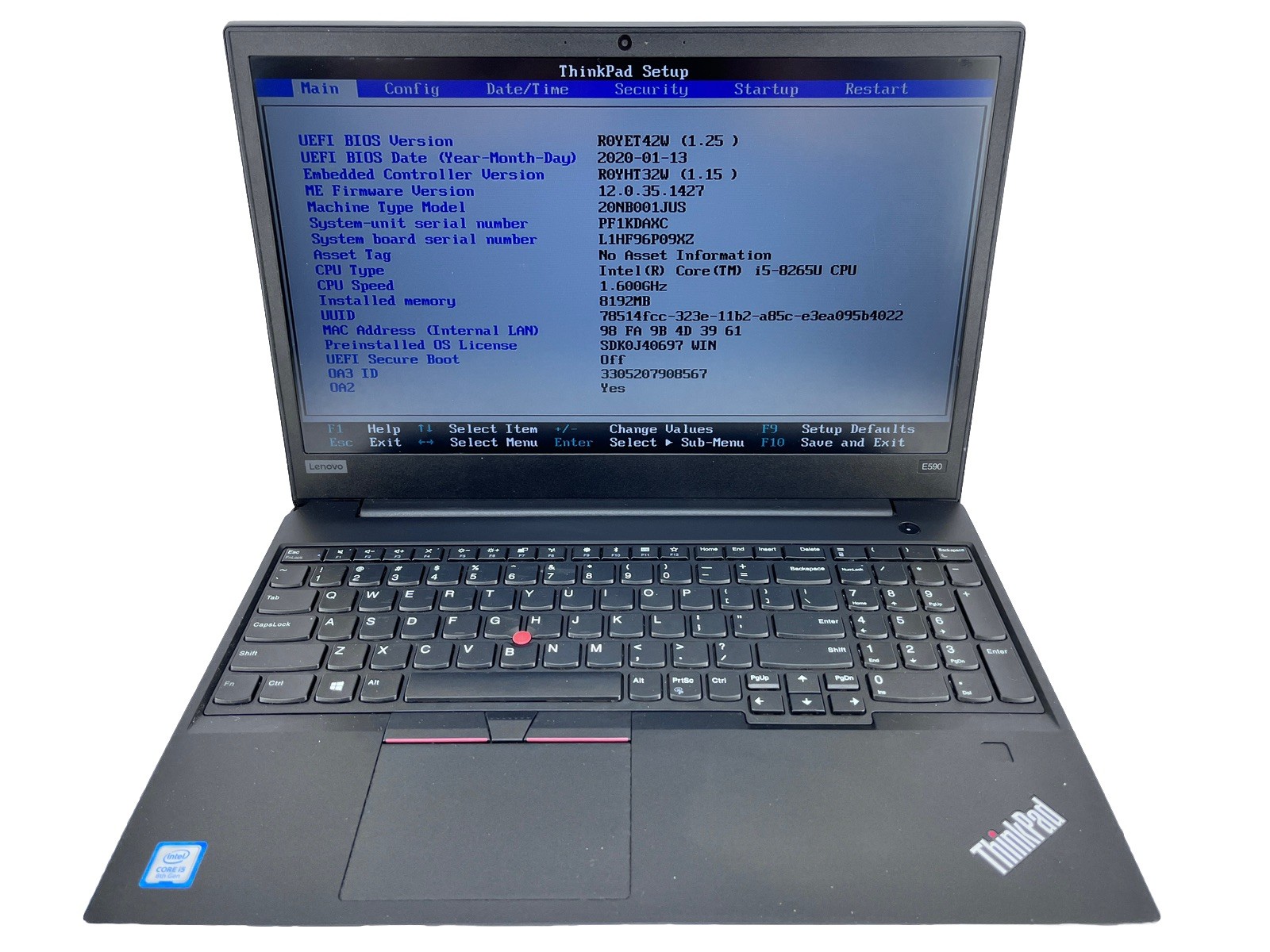 Lenovo ThinkPad E590 i5-8265U @ 1.6GHz 8GB RAM 256GB *Grade C*
