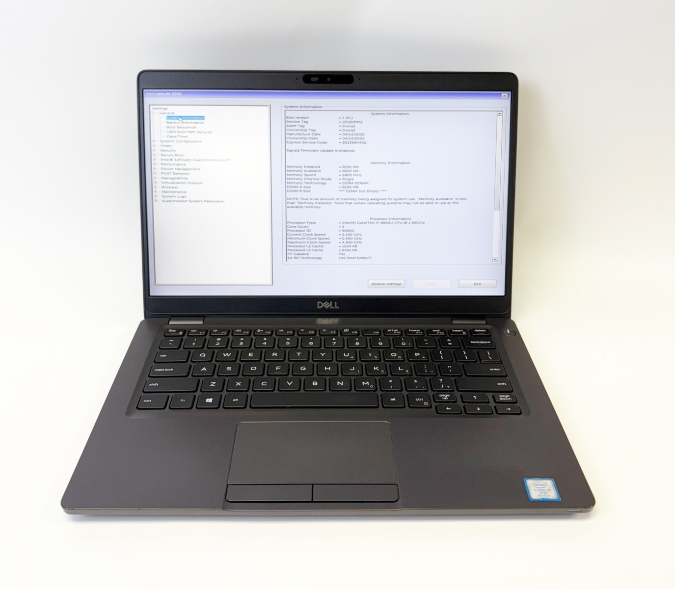 Dell Latitude 5300 13.3″ Laptop i7-8665U 1.90GHz 8GB RAM No SSD/OS