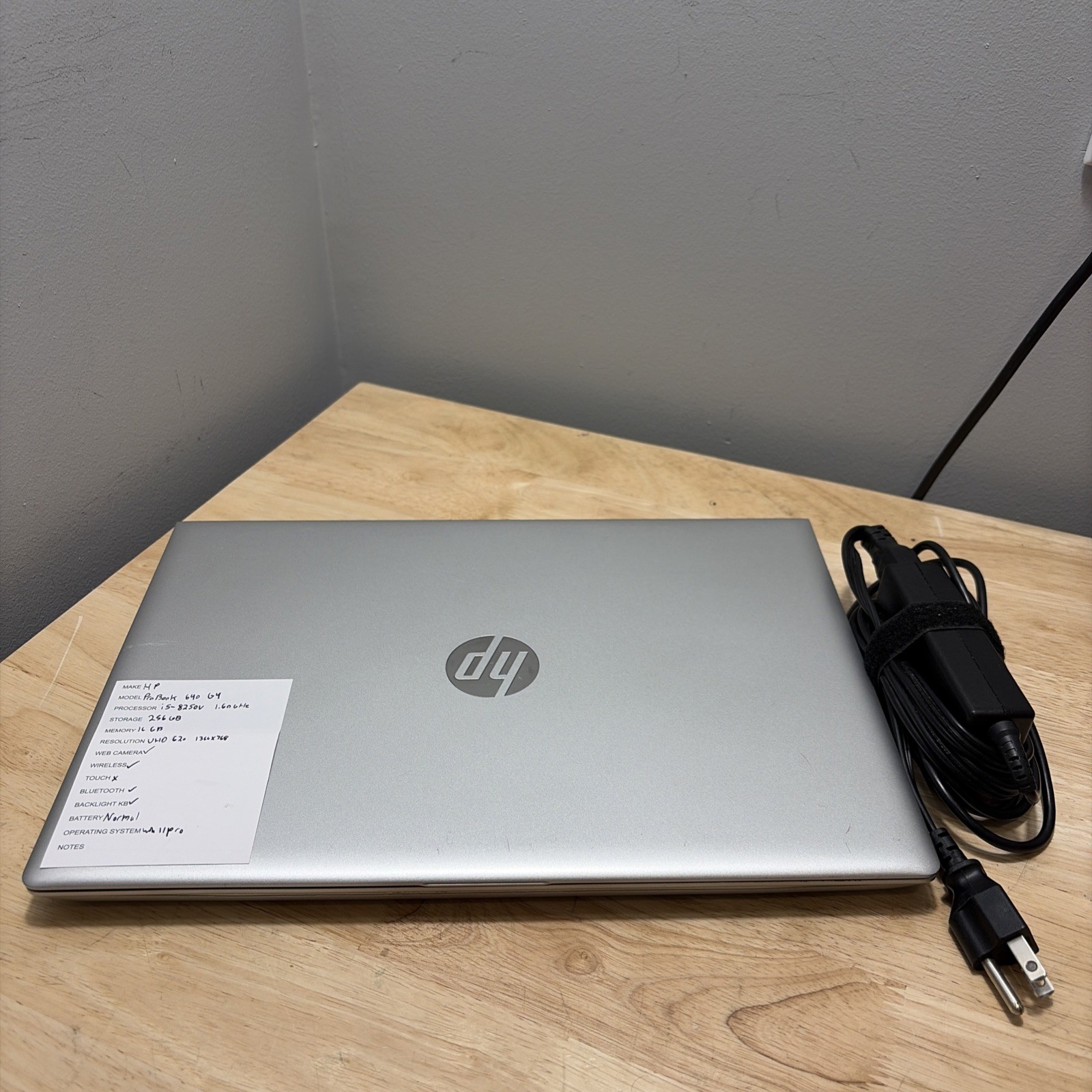HP ProBook 640 G4 15″ CORE i5-8250U 1.60GHZ , 16GB, 256GB WCAM WIFI WIN11 CORD