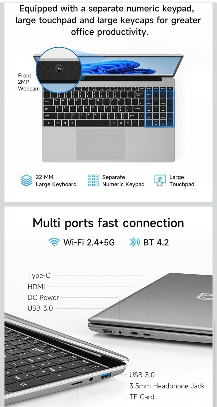 Jumper EZbook S7 15.6” Laptop | 4GB RAM 128GB SSD | Windows 11 + Office 365