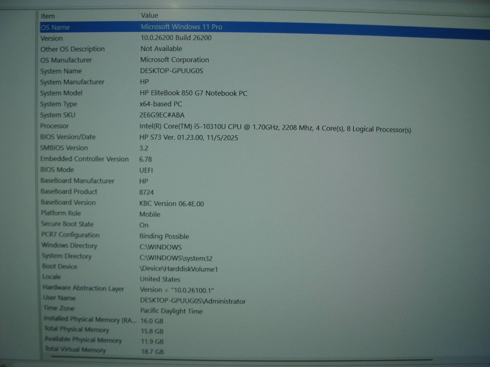 HP EliteBook 850 G7 15.6″FHD Intel i5-10310U 1.7GHz 16GB 256GB SSD W11P +Charger