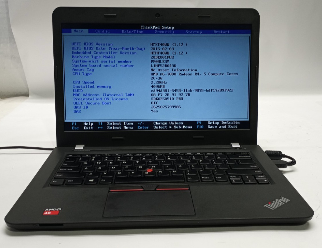 Lot of 4 Lenovo ThinkPad E455 A6-7000 @2.20GHZ 4GB RAM NO HDD/NO OS WH262!
