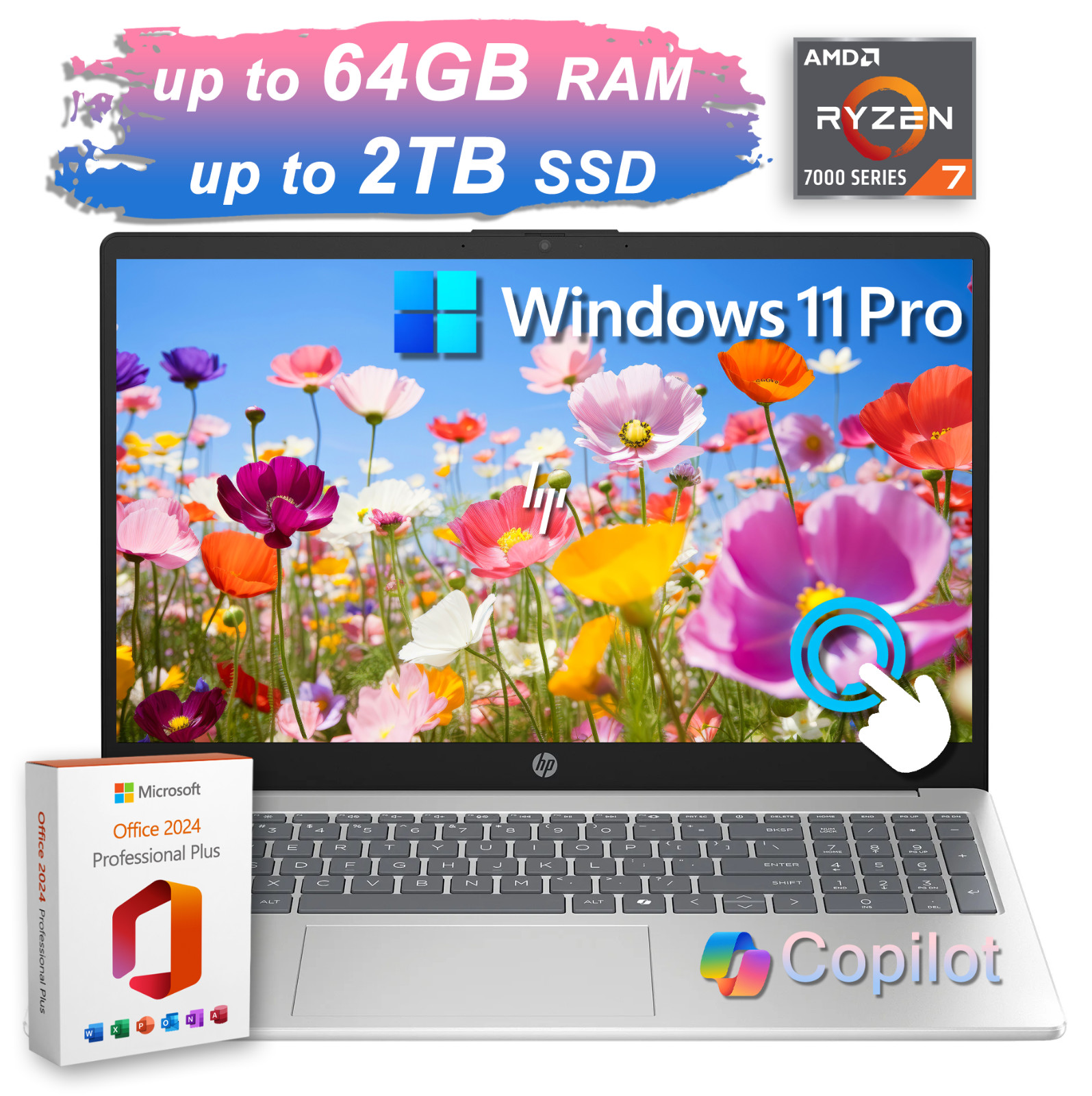 2026 HP Laptop 15 AMD Ryzen 7 Upto 4.5 GHz 64GB RAM & 2TB SSD Office Touchscreen