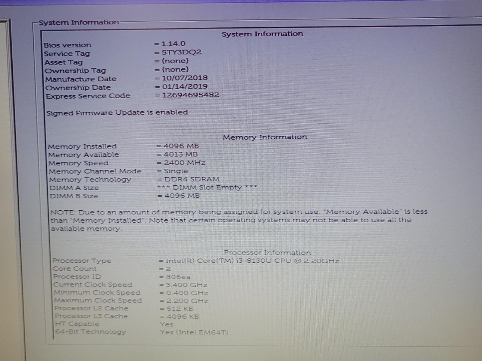 Dell Inspiron 5570 15.6″ Intel i3-8130U 4GB RAM 1TB HDD **NO OS/NO AC**