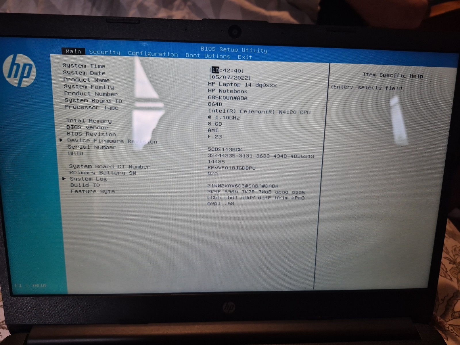 HP 14-dq0xxx 14-DQ0XXX 14″ Celeron N4120 1.1GHz 8GB RAM 58GB Laptop