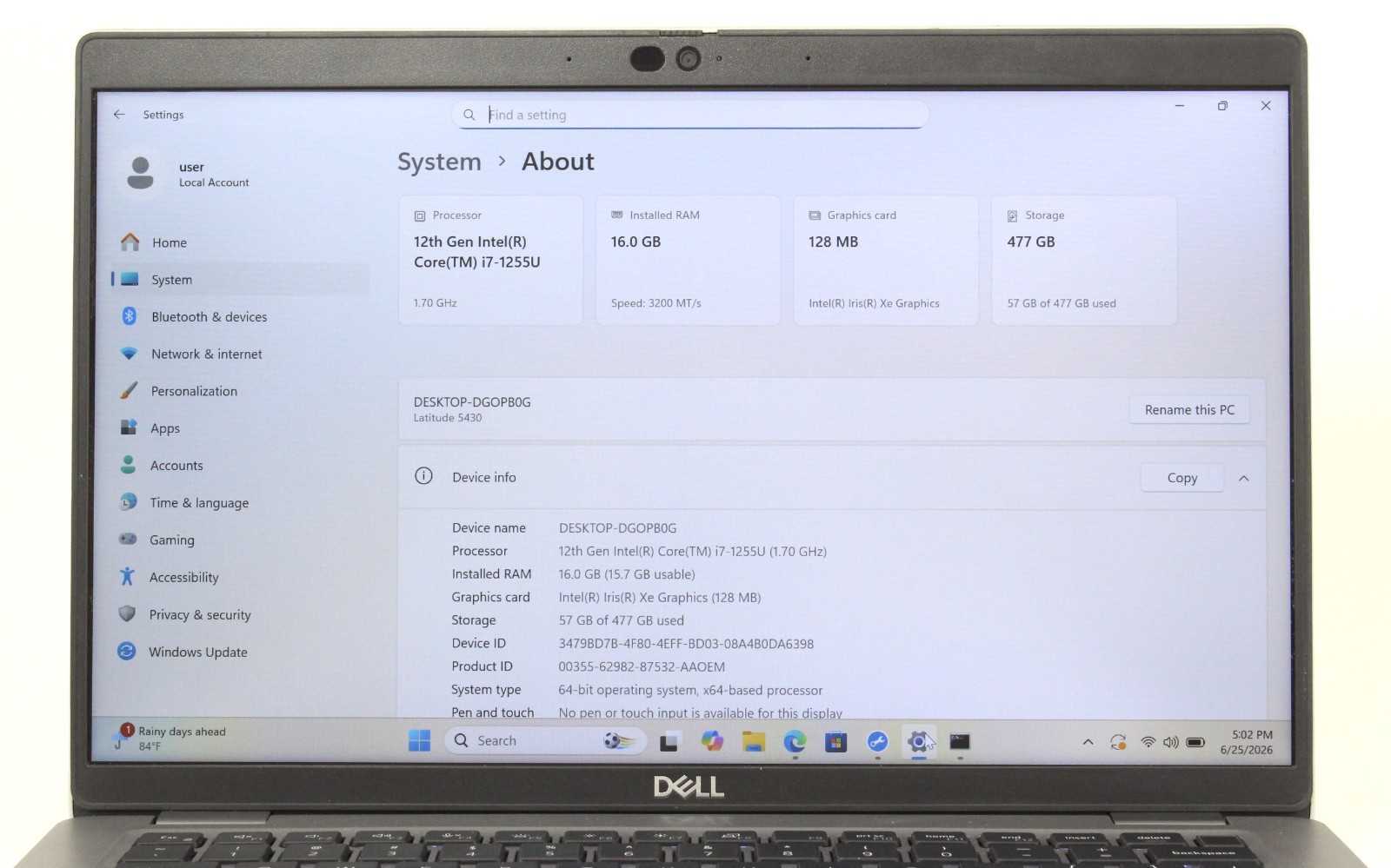 Dell Latitude 5430 14″ 4.2GHz i7-1255U 512GB SSD 16GB RAM Win 11 Pro ; 6184128