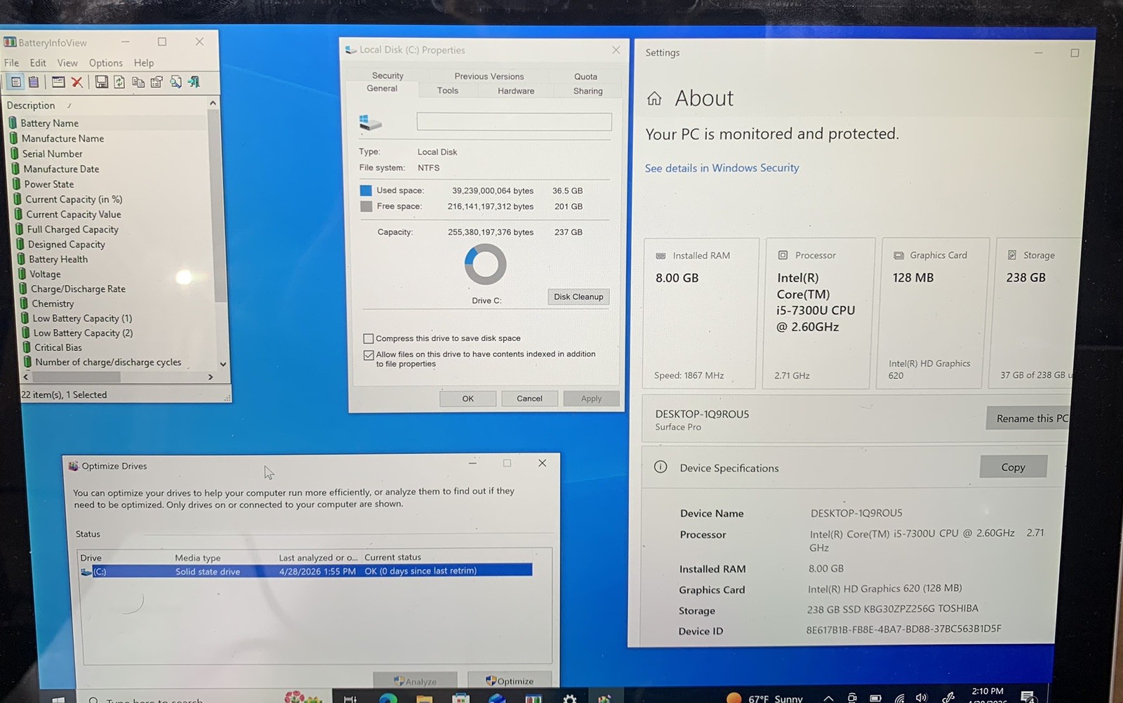 Microsoft Surface Pro 5 Intel i5-7300U@2.60GHz 8GB DDR4 RAM 256GB SSD WIN 10P