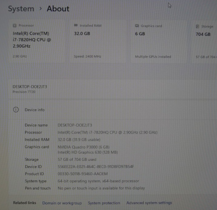 Dell Precision 7720 17.3″ Intel i7-7820HQ 32GB Quadro M1200 768 SSD Storage