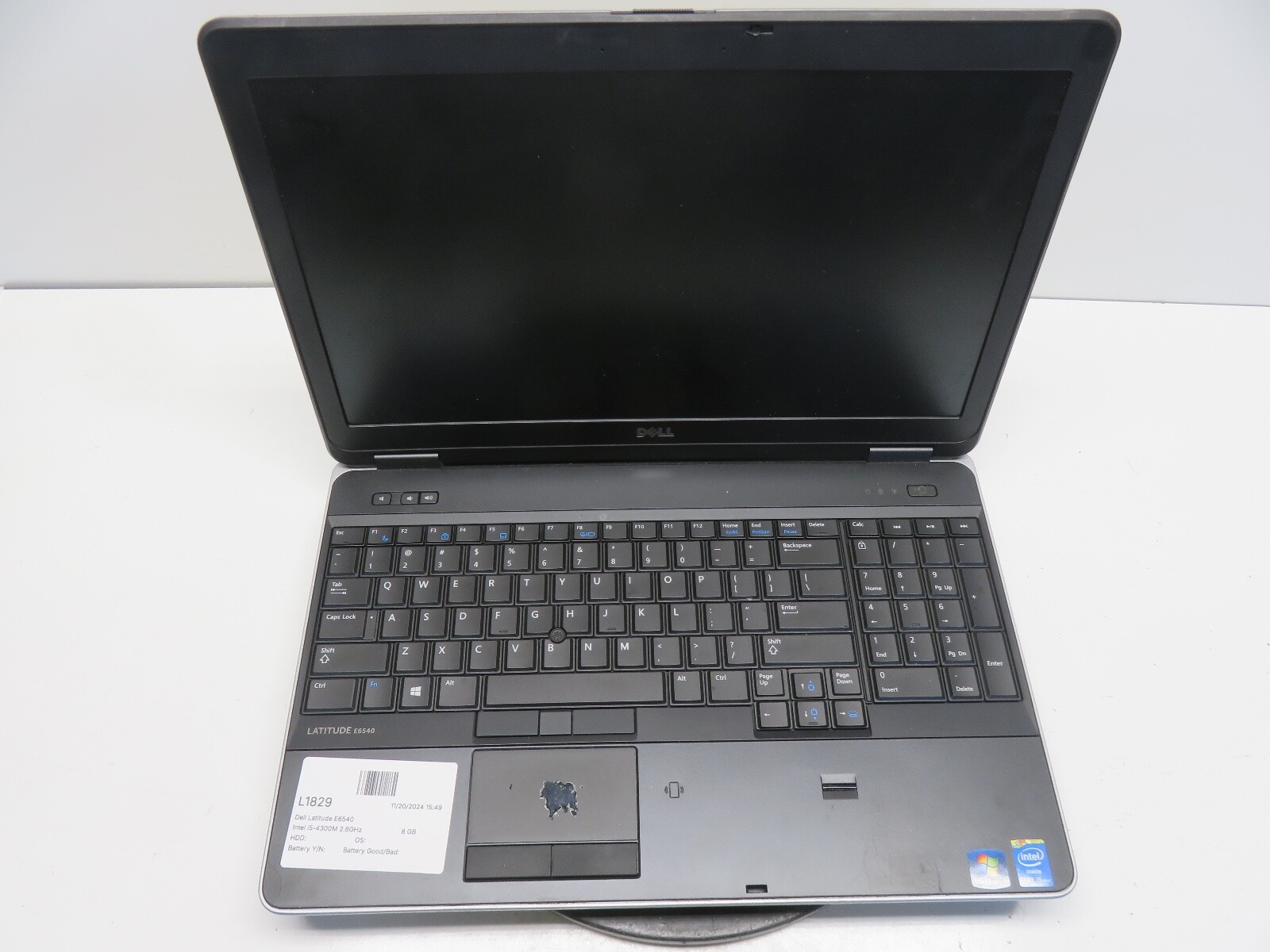 Dell Latitude E6540 Intel i5-4300M 2.6GHz 8 GB NO HDD No Batt – Bad Display