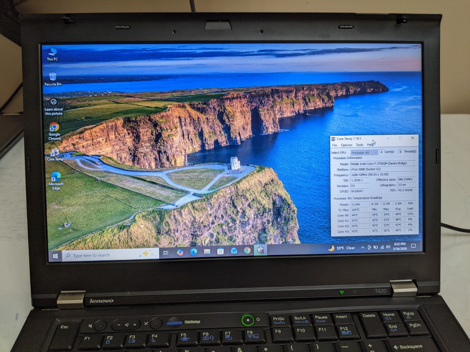 Lenovo ThinkPad T420 Quad Core i7 2720QM 8GB 250GB SSD Win 10 Pro – Grade A