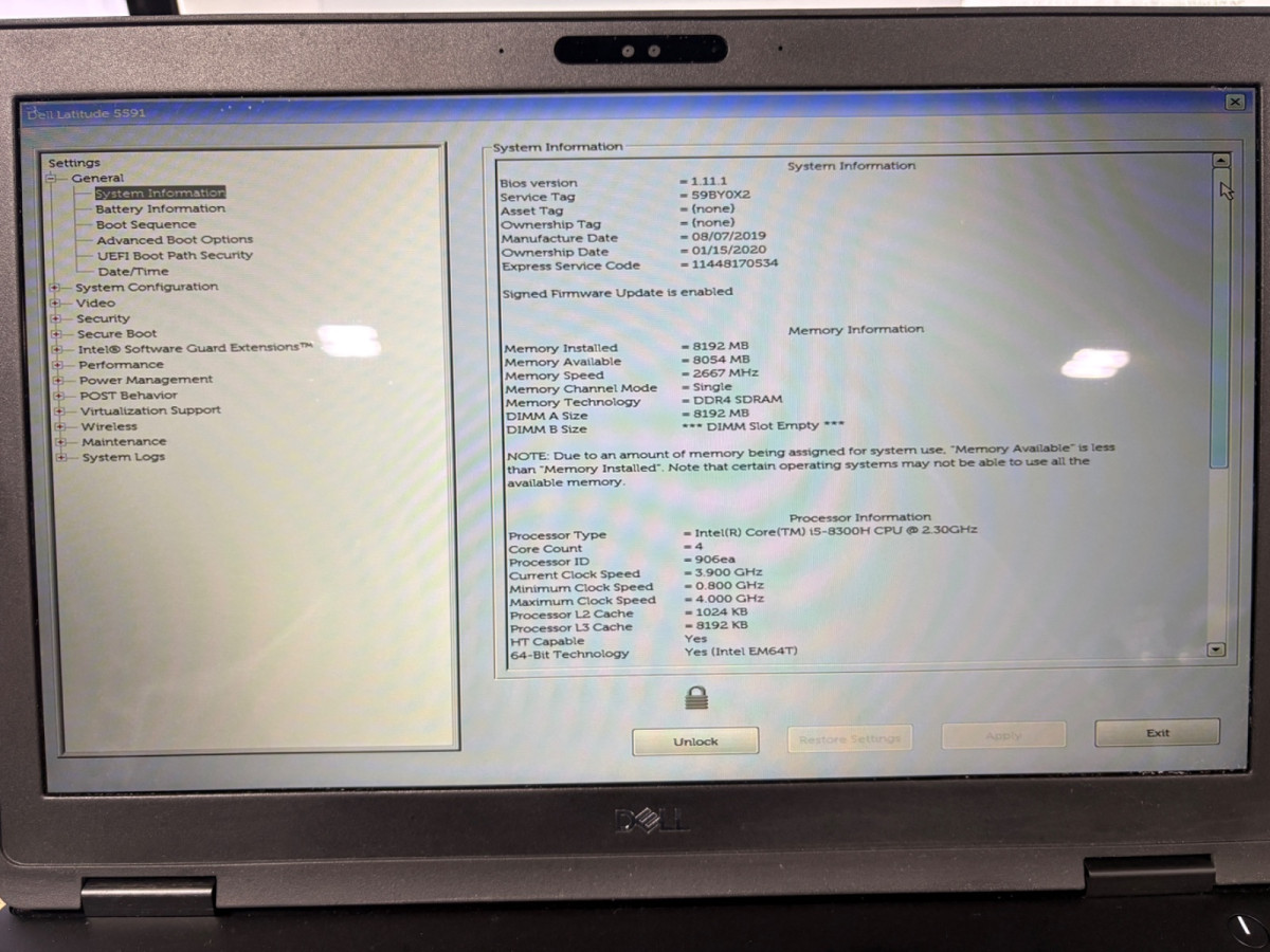 Dell Latitude 5591 15.6″ FHD i5-8300H 8GB 256GB SSD No OS No Charger