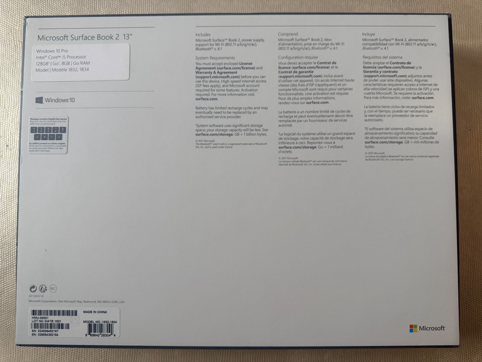 Microsoft Surface Book 2 13.5″ Laptop Core i5-7300U CPU w/ Retail Box & Charger