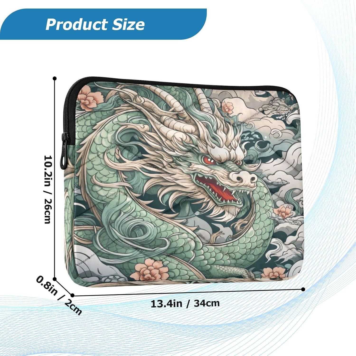 Japanese Dragon Laptop Sleeve Case Durable Waterproof Computer Bag for 13-14 Inc