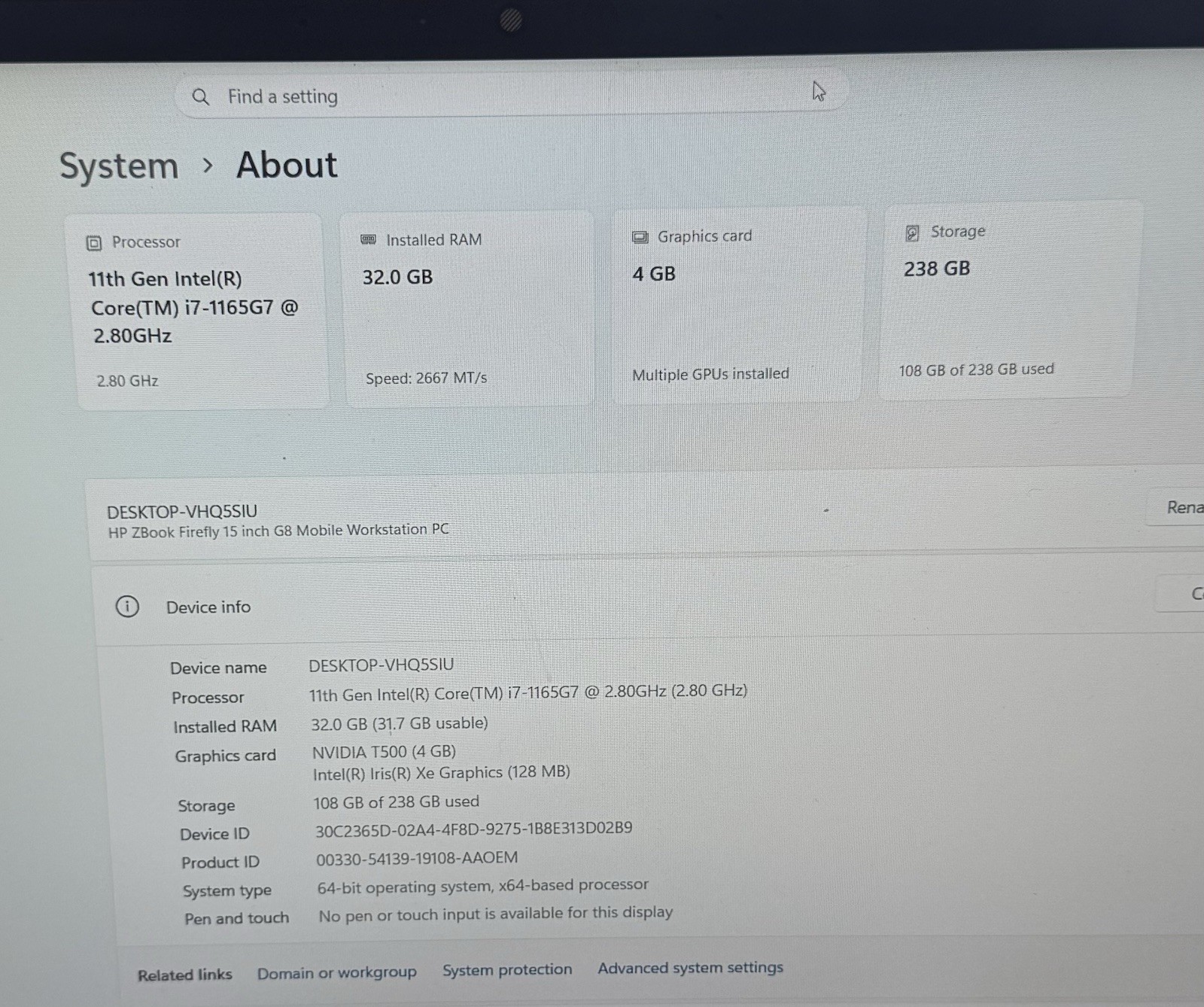 HP ZBook Firefly 15 G8 i7-1165G7 32GB RAM 256GB SSD NVIDIA T500 Win 11 Pro