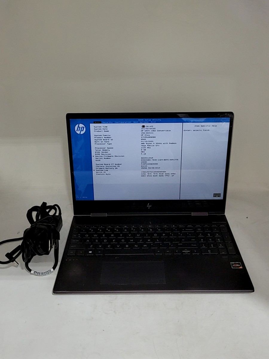 HP ENVY X360 CONVERTIBLE 5TV95UAR-ABA AMD RYZEN 5 3500U 8GB 512GB SEE NOTES