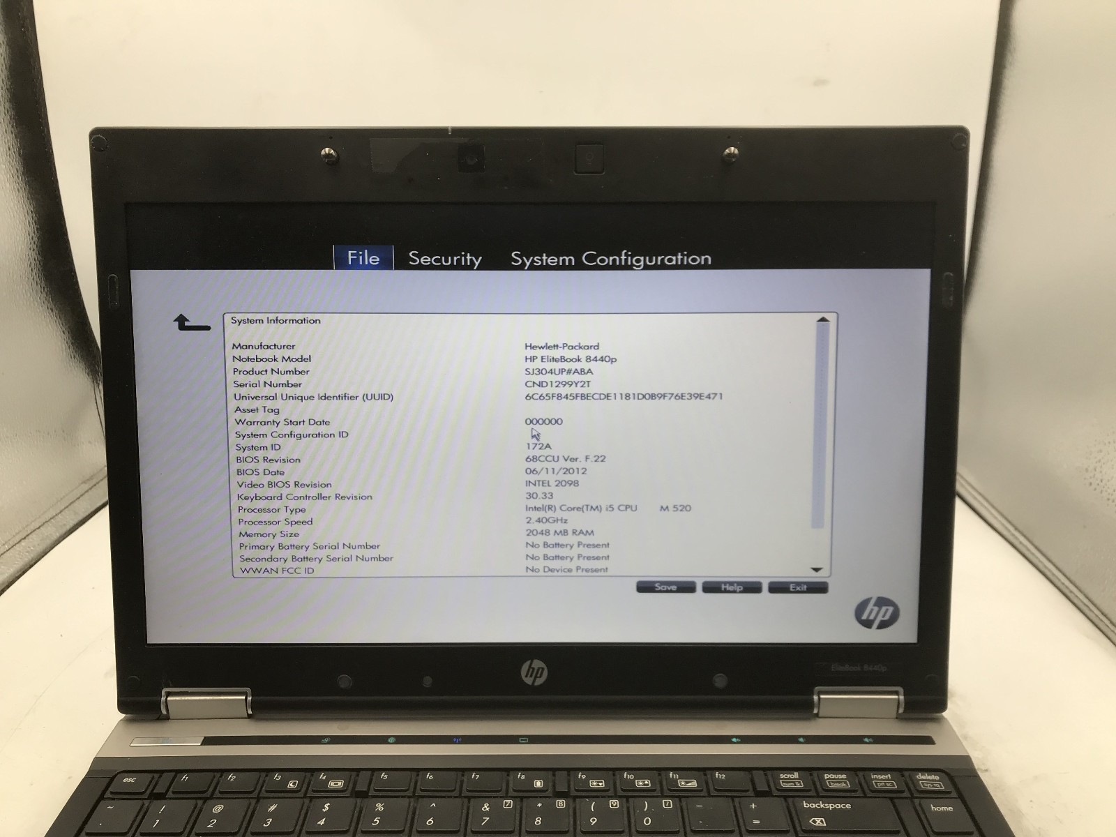 HP ELITEBOOK 8440P – BOOTS TO BIOS – INTEL I5 M520 – 2GB RAM – RREAD DESCRIP -BB