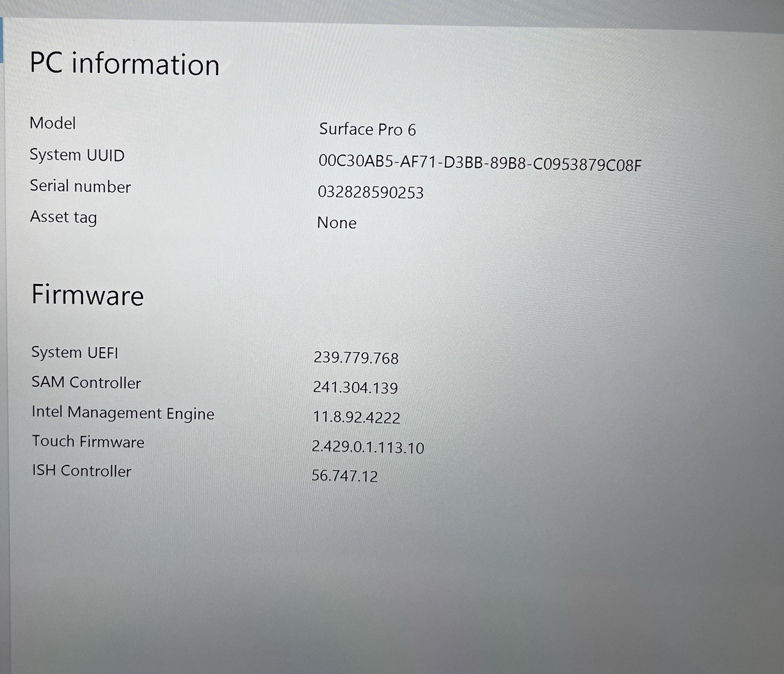 Microsoft Surface Pro 6 i5-8350U @ 1.70GHz 8GB 256GB SSD Touch screen W-11 P
