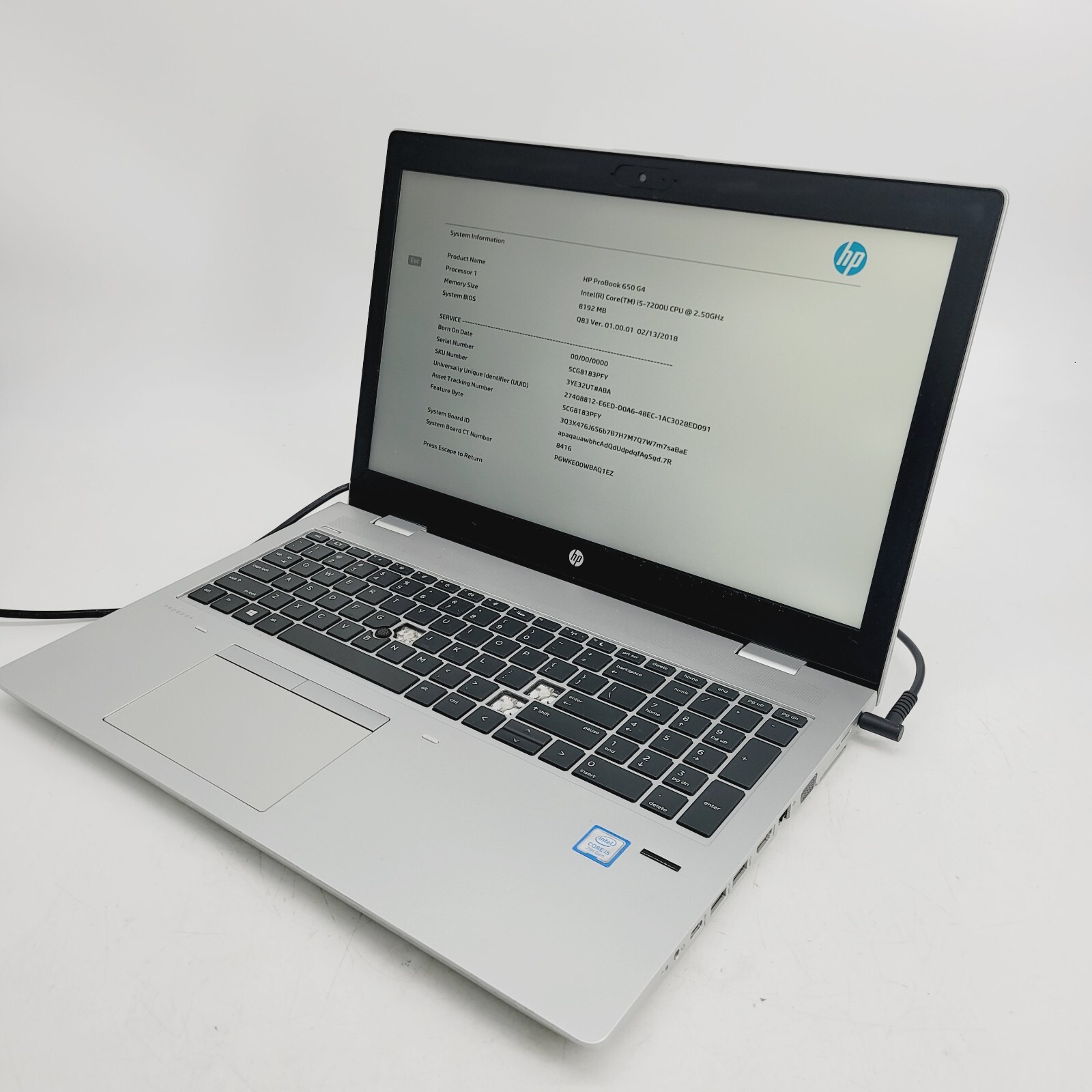 HP Probook 650 G4 Core i5-7200U 2.5GHz 8GB RAM No HDD 15.6″ ***Boot to Bios
