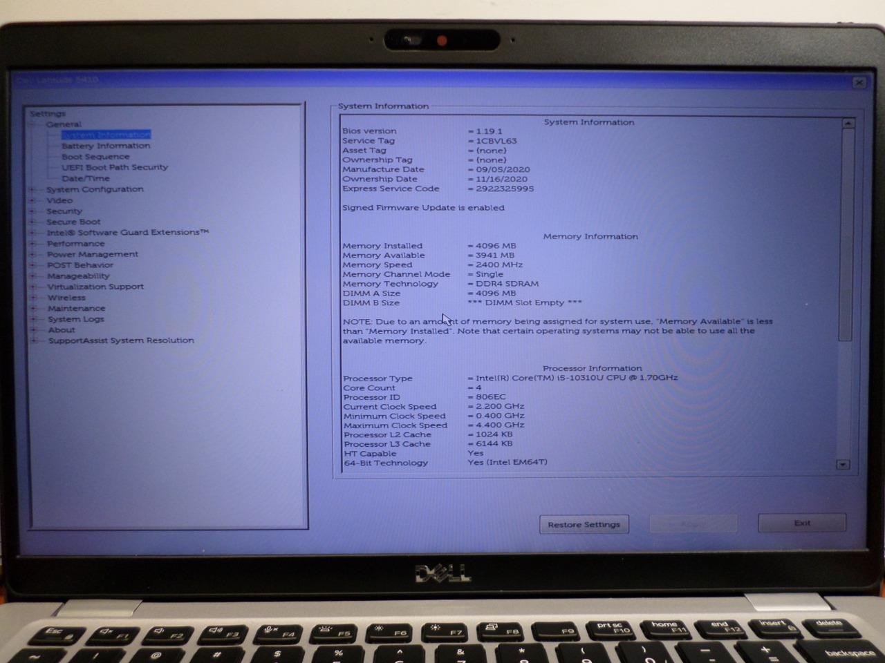 Dell Latitude 5410 14″ Intel i5-10310U WiFi/BT No Memory No SSD Battery Poor (x3