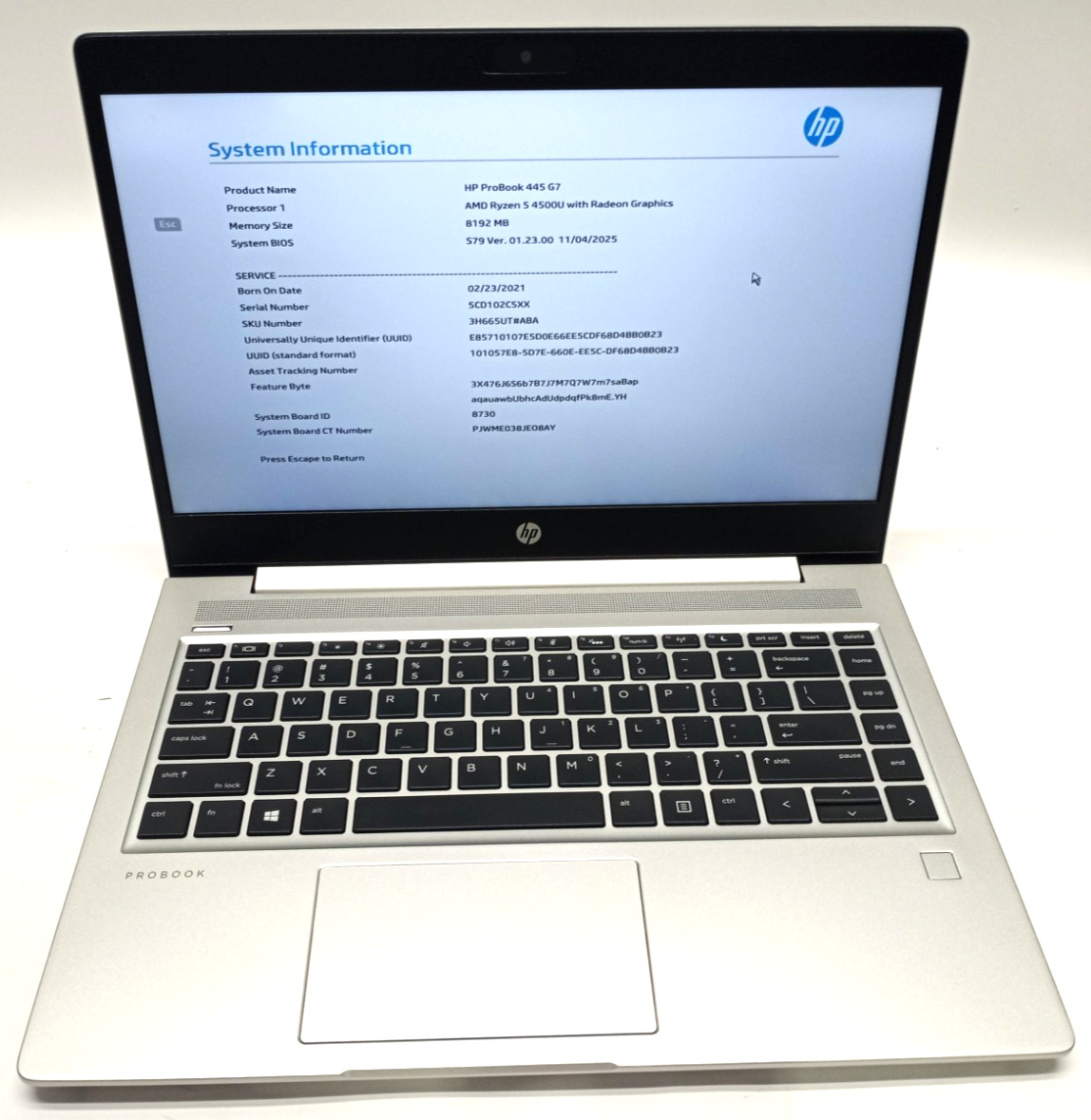 HP ProBook 445 G7 AMD Ryzen 5 Pro 4500u 8GB RAM 256GB NVMe Win11Pro MC527*!