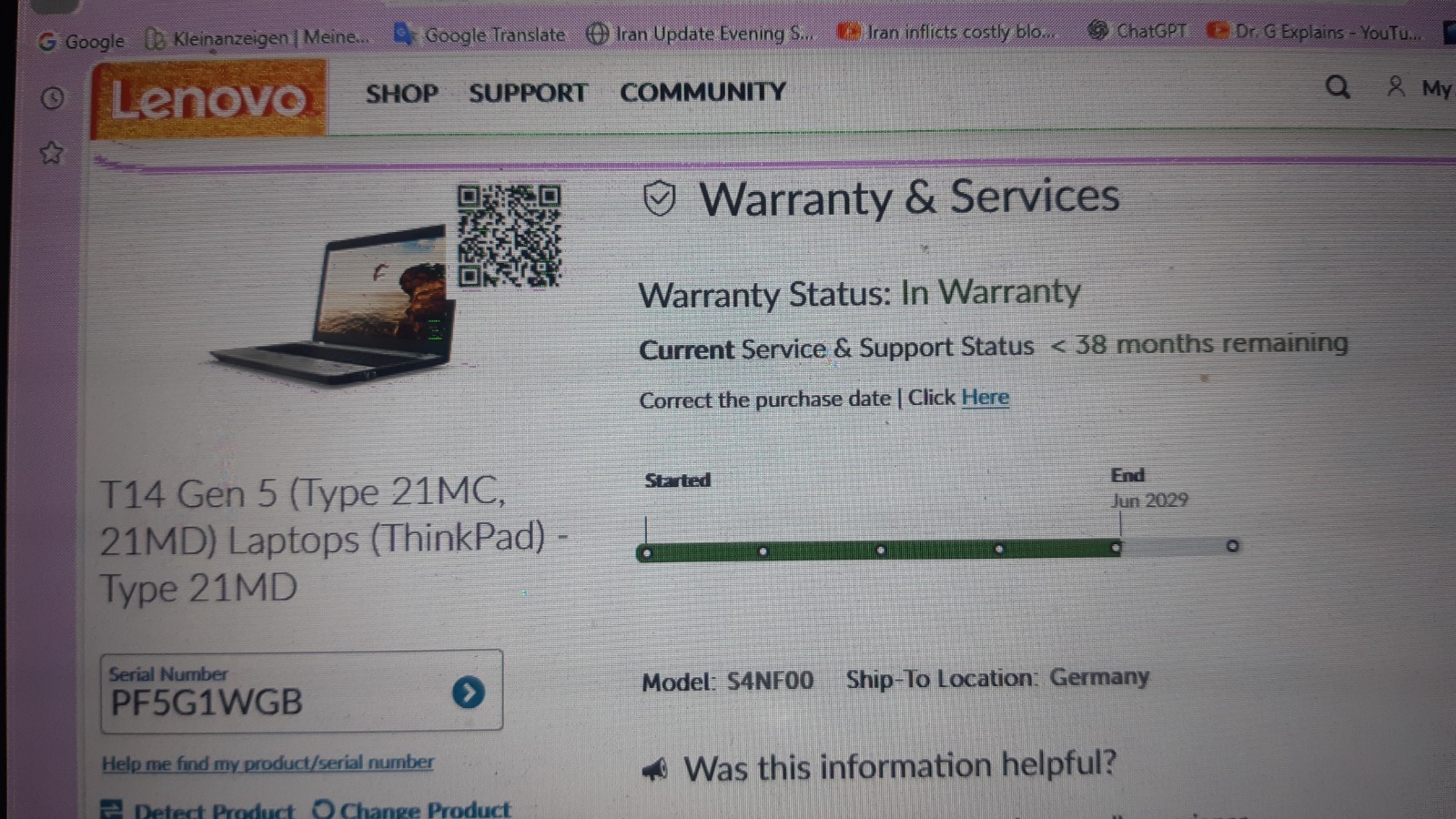 Lenovo ThinkPad T14 Gen5 / Ryzen 5 Pro 8540U / 16GB / 512G *June 2029.*