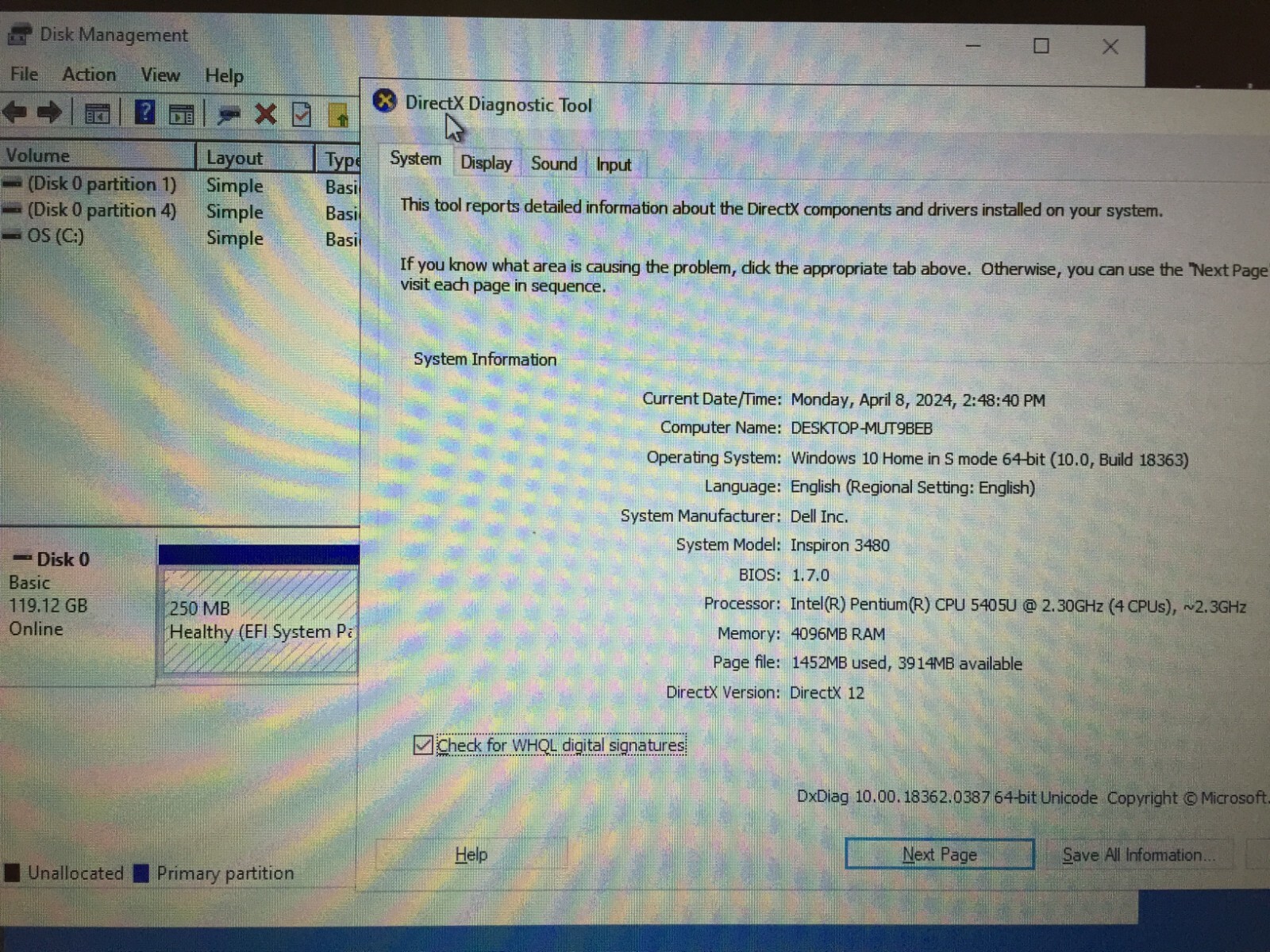*Bad Battery* Dell Inspiron 3480 Laptop 14″/Intel 5405U/4GB RAM/128GB SSD/W10