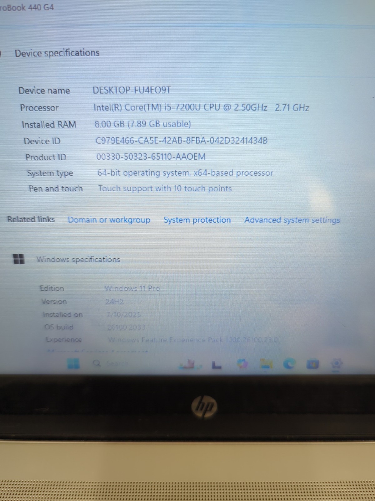 HP ProBook 440 G4 Touch 14″ Laptop i5-7200U/ 8GB/240GB SSD/Win11 (LCD Cracked) –