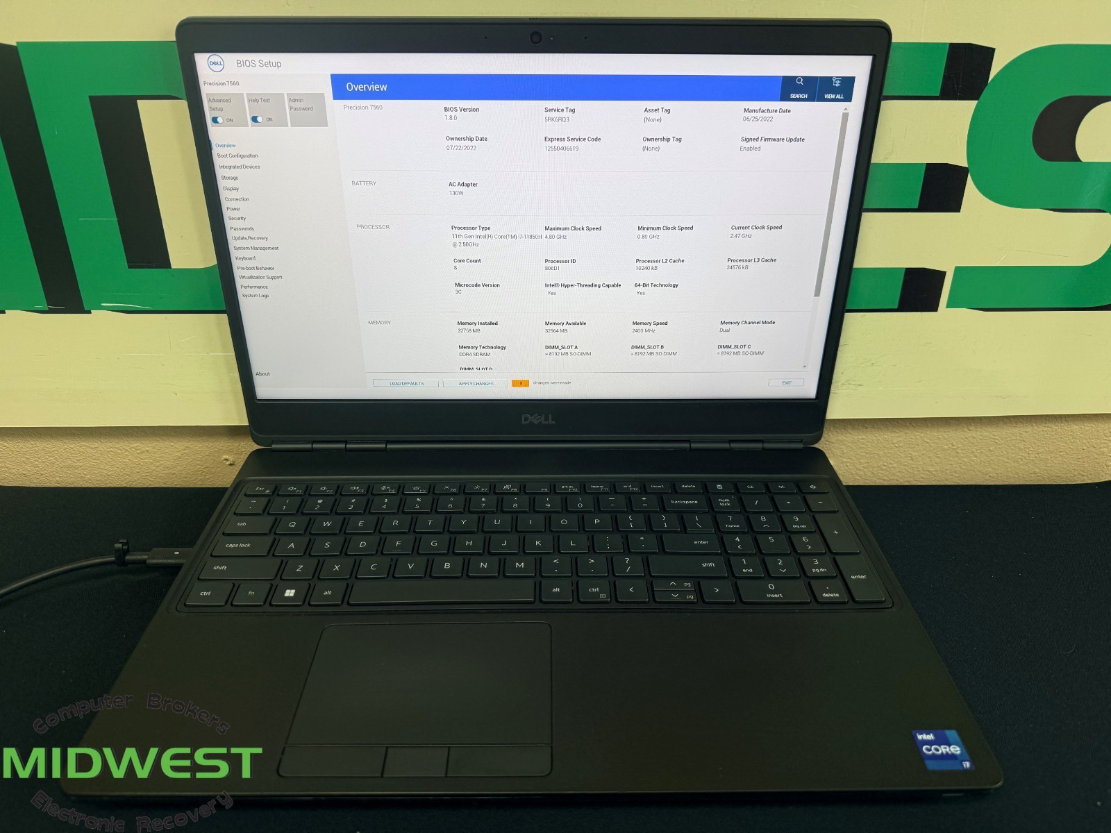 Dell Precision 7560 i7-11850H Laptop No OS/HDD/SSD/Battery (For Parts-See Desc.)