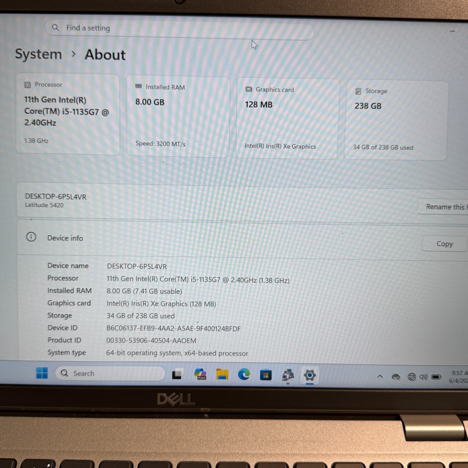 Dell Latitude 5420 14″ Laptop i5-1135G7 8GB RAM 256GB SSD Windows 11 Pro 85% Bat